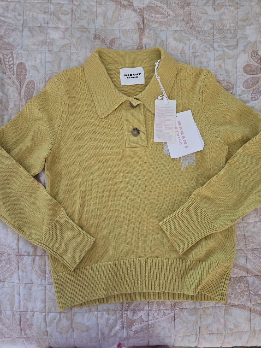Isabel Marant Yellow Mustard Polo-Collar Knit Sweater size38